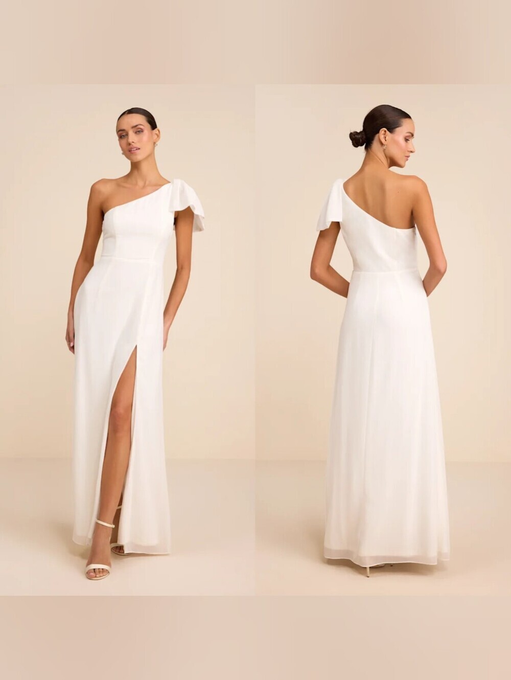 Lulus Simply Brilliant White One-Shoulder Bow Maxi Dress Wedding Party Formal